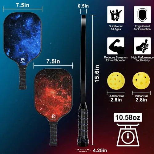 Miniatura 4 de Dulce DOM Juego de 2/4 palas de pickleball aprobadas por USAPA, 4 bolas de pickleball para interiores y exteriores, raqueta de superficie de fibra