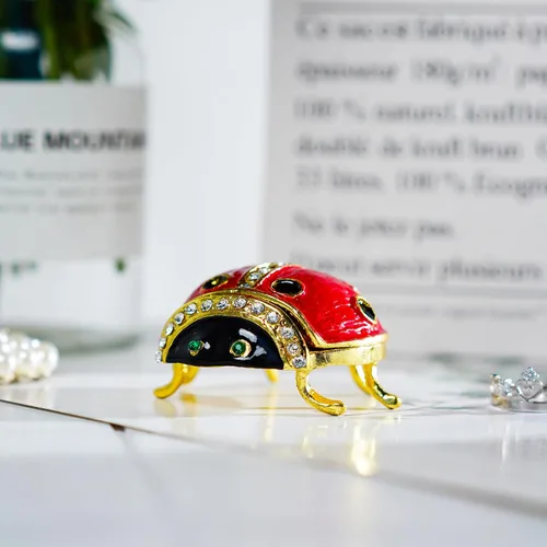 Miniatura 3 de YU FENG Caja de Baratija de Figurita de Mariquita con Bisagras, Cristales Joyeros, Pequeños y Lindos Animales, Cajas de Joyería Coleccionables
