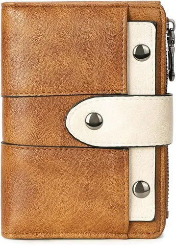 Miniatura 19 de CLUCI Cartera pequeña para mujer, de piel, delgada, plegable, con múltiples tarjeteros, organizador de diseño con ventana de identificación extraíble
