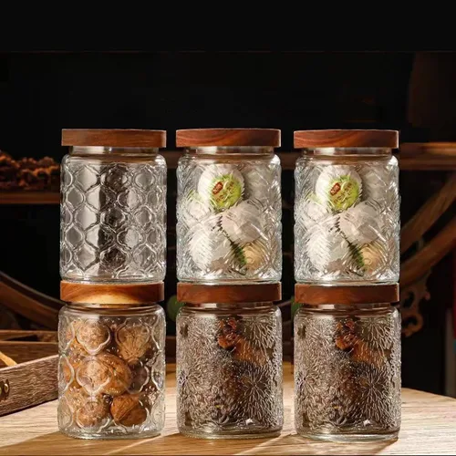Miniatura 5 de Tarro de vidrio vintage para cocina, almacenamiento de vidrio para cocina y despensa, con tapa de madera hermética para galletas, dulces, granos