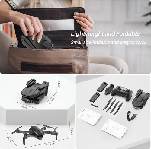 Miniatura 7 de SIMREX Dron con cámara para niños principiantes y adultos – Cuadricóptero RC plegable con retención de altitud, posicionamiento de flujo óptico