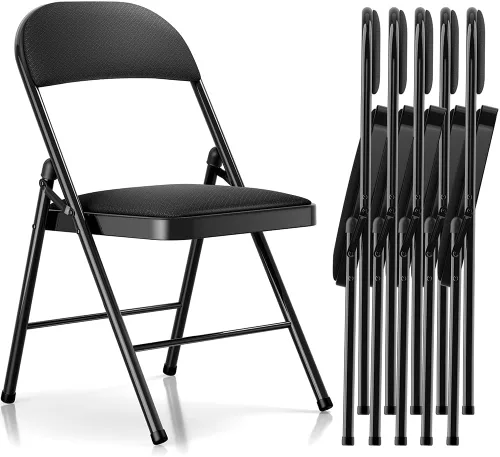 Miniatura 12 de Fenbeli Paquete de 2 sillas plegables con cojín, sillas de metal negro con asientos acolchados y marco de acero duradero, sillas plegables