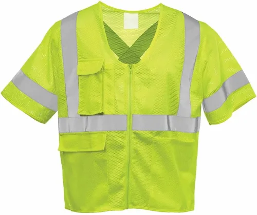 J. J. Keller & Associates, Inc. Chaleco de seguridad de alta visibilidad, manga corta, cremallera, tipo R clase 3, lima, SAFEGEAR