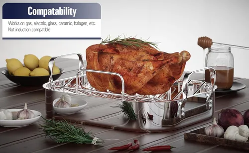 Miniatura 6 de Cooks Standard - Sartén para asar pavo de acero inoxidable con estante en forma de V, interior de 14 x 11 pulgadas; borde de 15 x 12 pulgadas; juego