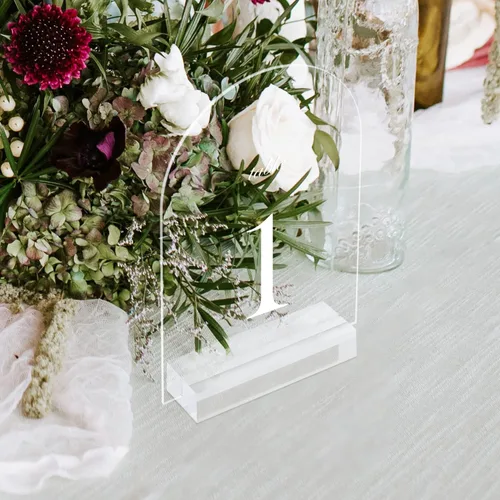 Miniatura 7 de Letrero acrílico de arco de 4 x 6 pulgadas con soporte transparente, paquete de 10 letreros de mesa arqueados transparentes en blanco con soportes