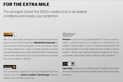 Miniatura 3 de Continental Grand Prix 5000 All Season TR - Tubeless Road Bike Tire Conquer Every Season - BlackChili, Vectran Breaker, LazerGrip, Active Comfort