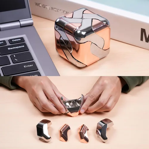 Rompecabezas de metal - Juguetes 3D para el cerebro: juguetes sensoriales geniales, artilugios, caja de cubos cuadrados, juguete para TDAH,