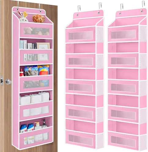 Miniatura 11 de JARLINK Organizador de almacenamiento sobre la puerta, organizador de puerta colgante de 5 estantes con 5 bolsillos de gran capacidad, anti