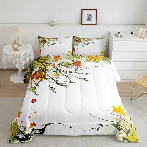 Miniatura 15 de Erosebridal Edredón de Halloween, edredón de otoño con hojas de plumón para dormitorio, decoración de sala de estar, farol de calabaza, juego