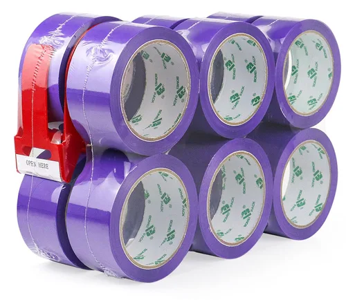 Miniatura 11 de BOMEI PACK Cinta de embalaje rosa con dispensador, 2.4 mil 1.88 pulgadas x 60 yardas, 6 rollos de repuesto de cinta de caja de color para mudanza