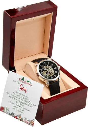 Miniatura 2 de Reloj calado para hombre con tarjeta de mensaje especial para nuestro hijo regalos de mamá y papá You Are A Warrior Luxury Watch Gift Him regalo
