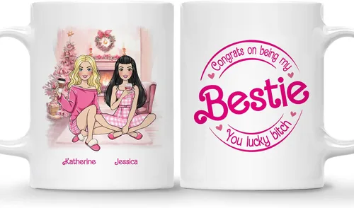 Miniatura 17 de Gossby Taza de café de Navidad personalizada para amigas, regalo de amistad de Navidad personalizado para 2 mejores amigos con diseño, nombre, taza