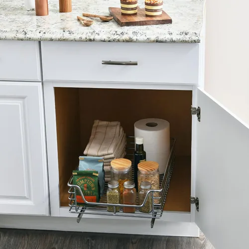 Miniatura 2 de Household Essentials Glidez - Organizador deslizante para gabinete debajo del fregadero, acero cromado con profundidad extendida, 1 nivel, cromado