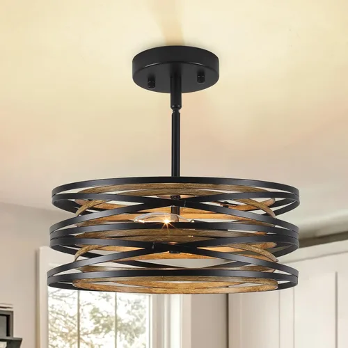Miniatura 12 de Lámpara colgante, isla de cocina, lámparas colgantes de madera, granja, metal, iluminación colgante para comedor, dormitorio, bar, oficina, negro 1