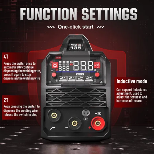 Miniatura 8 de ANDELI Soldador MIG 135A 110V/220V, PULSE Flux Core MIG/Lift Tig/Stick Máquina de soldadura MIG sin gas 3 en 1 con sinergia, pantalla LED grande