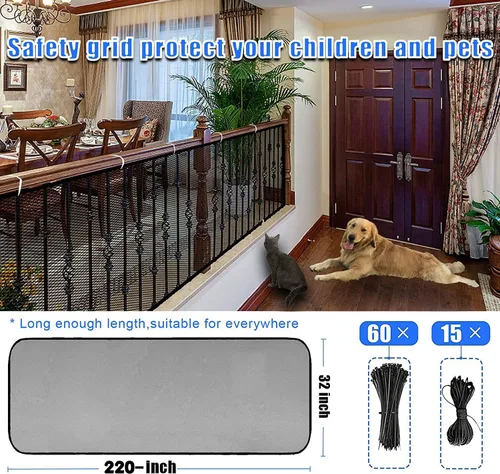 Miniatura 2 de Red para escalera, Barrera de seguridad para bebés para escaleras sin necesidad de perforación, Barrera de seguridad para pasamanos de bebé, 18 pies
