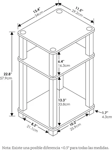 Miniatura 3 de Furinno JUST - Juego de 2 mesas auxiliares, mesa auxiliar abierta de 3 niveles, mesa de noche de montaje sin herramientas, mesa de noche con tubo