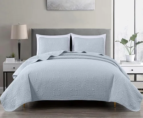 Miniatura 2 de Chezmoi Collection Austin Juego de Colcha King de 3 Piezas Acolchado Pinsonic Sobredimensionado Juego de Colcha Coverlet, King, Plateado De gran