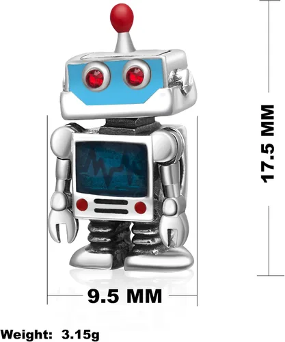 Miniatura 2 de Heartbeats - Dijes de robot inteligentes de plata de ley 925 para pulseras europeas, Plata esterlina