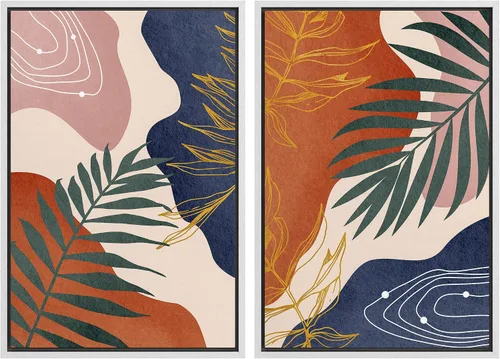 Miniatura 21 de SIGNFORD Lienzo enmarcado para pared, juego de arte con hojas de palmera de selva, polígonos geométricos, formas abstractas, ilustración, arte