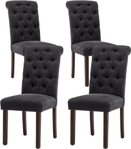Miniatura 23 de Juego de 2 sillas de comedor capitoné, sillas de comedor Parsons tapizadas, sillas auxiliares de cocina de tela con patas de madera, beige