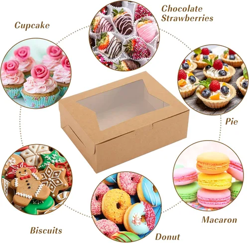 Miniatura 3 de Moretoes 32 cajas de galletas, cajas de panadería de 8 x 6 x 2.5 pulgadas con ventana de 3 estilos, para fresas de chocolate, postres, rosquillas