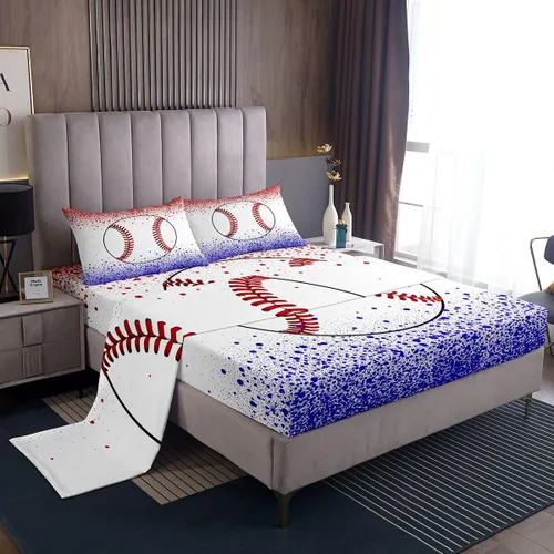 Miniatura 20 de Erosebridal Juego de sábanas de béisbol para niños, tamaño individual, sábanas de llama azul y roja para adolescentes, juego de ropa de cama