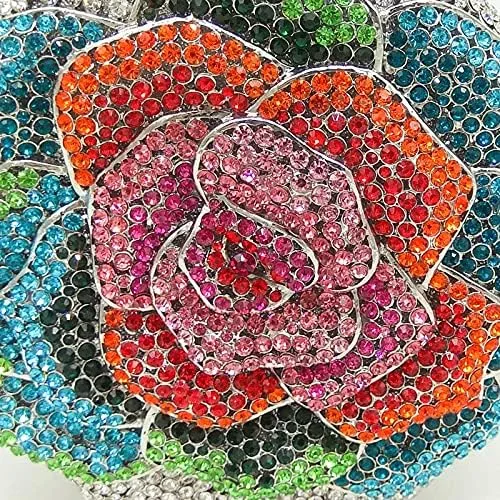 Miniatura 3 de Boutique De FGG Rose Flower Crystal Clutch Mujeres Bolsos de Noche Formal Fiesta Rhinestone Bolso Boda Novia