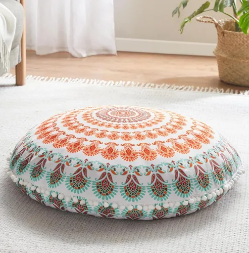 Codi - Cojín de suelo para meditación, grande y redondo para adultos, diseño bohemio de mandala para exteriores, chimenea, yoga, sala de estar, 32