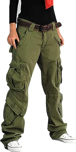 Miniatura 2 de Akivide Pantalones cargo holgados casuales para mujer, cintura baja, militares, con múltiples bolsillos, pantalones de trabajo para mujer