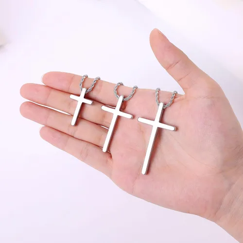 Miniatura 6 de Fiusem Collar de cruz para hombre, collar con dije de cruz en tono plateado y cadena de cruz para hombres y niños, collar de cruz de acero