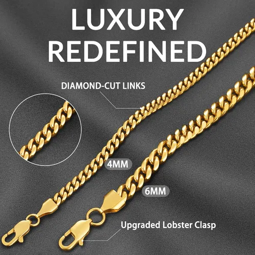 Miniatura 3 de Momlovu Cadena de oro de plata para hombres y niños, cadena de eslabones cubanos chapada en oro de 18 quilates, cadena de eslabones cubanos chapada