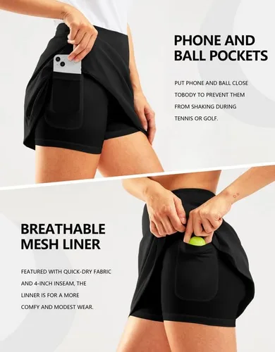 Miniatura 4 de SANTINY Falda pantalón de golf de 16 pulgadas para mujer, bolsillos con cremallera, falda de tenis de cintura alta para mujer, falda deportiva
