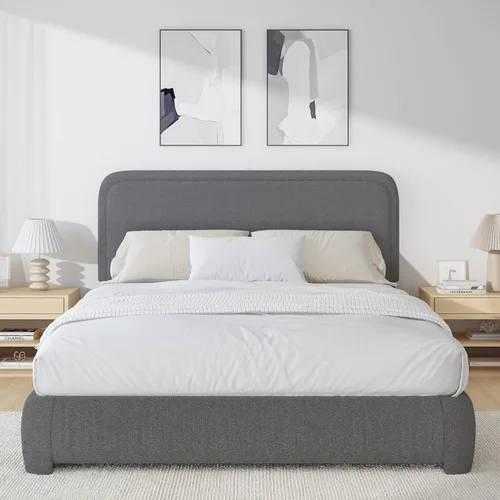 Miniatura 3 de BarnFurin Base de cama de tamaño Queen, base de cama tapizada de plataforma con cabecero, estilo moderno, esquinas suaves y redondeadas, no hace