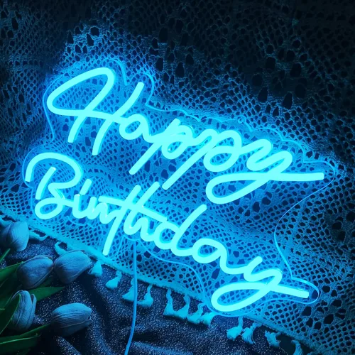 Miniatura 4 de Letrero de neón de feliz cumpleaños, reutilizable, luz nocturna LED de neón azul hielo, decoraciones de fiesta de cumpleaños, funciona con USB