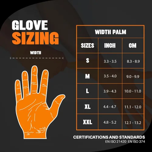 Miniatura 9 de GRIPXX Herkules Grip Guantes de nitrilo de 8 mils de alta resistencia naranja, textura de diamante 3D elevada - Sin látex y polvo - Industriales
