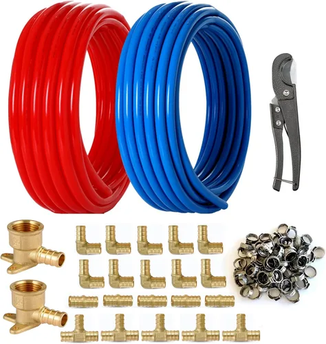 Miniatura 11 de Tubo PEX-B, 2 rollos de 1/2 pulgada, azul y rojo cada uno de 100 pies (200 pies) de longitud, tubos PEX con cortador de tubos, para aplicaciones