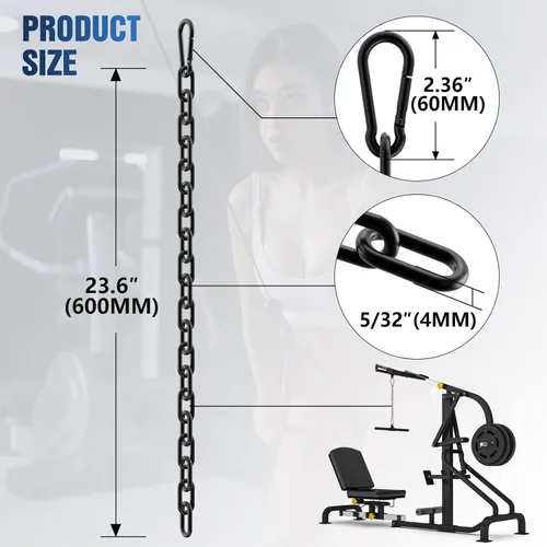 Miniatura 3 de Cadena de fitness, cadena de levantamiento de pesas, cadena de extensión de cable de ejercicio de acero inoxidable 304, barra desplegable LAT
