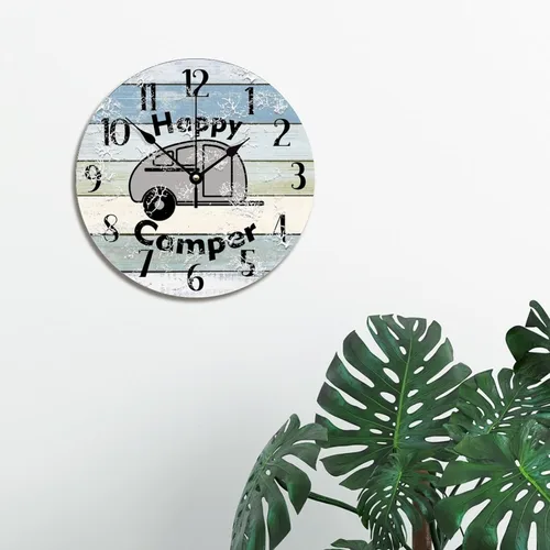 Miniatura 2 de ArogGeld Happy Camper - Reloj de pared de madera para campamento de verano, 10 pulgadas, silencioso, sin tictac, funciona con pilas, para sala