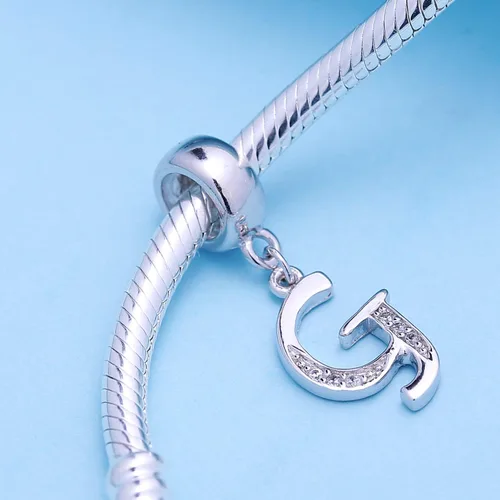 Miniatura 2 de SoulBeads - Colgantes de plata fina 0,925 de letra inicial, alfabeto A-Z. Dije con cristales compatibles con brazaletes europeos