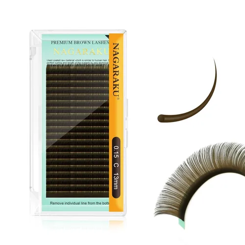 Miniatura 45 de NAGARAKU Extensiones de pestañas de color marrón oscuro 0.003 in, rizo B, 0.276-0.591 in, bandeja mixta, pestañas individuales, volumen de visón