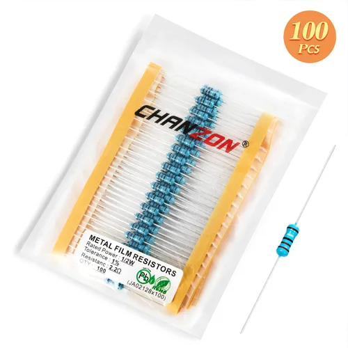 Miniatura 5 de Chanzon 100pcs 1/2W (0.5W) 2.2 Ohm 2r2 Resistencia fija de película metálica 0.01 ±1% Tolerancia 2.2R MF Resistencias de orificio pasante Limitación