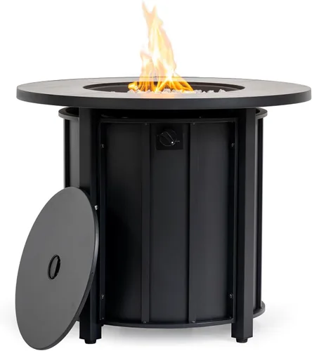 Miniatura 12 de Mesa de fuego de propano de 28 pulgadas, mesa de fuego de 50,000 BTU con tapa de acero, patas grandes, rocas de laval.