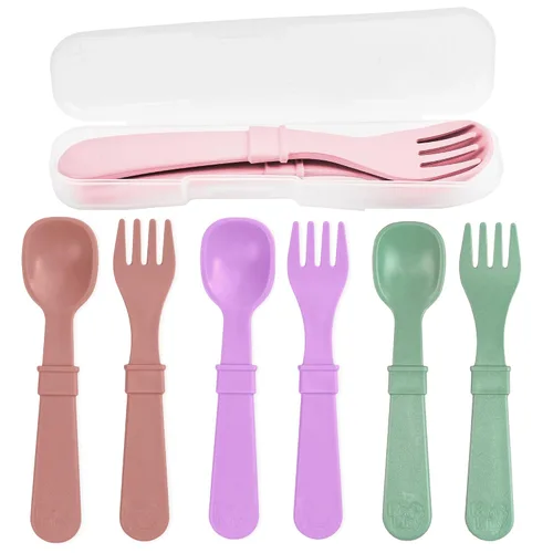 Miniatura 18 de Re-Play Juego de tenedores y cucharas para niños pequeños, juego de utensilios de 4 x 4 para niños, apto para lavavajillas y microondas, fabricado