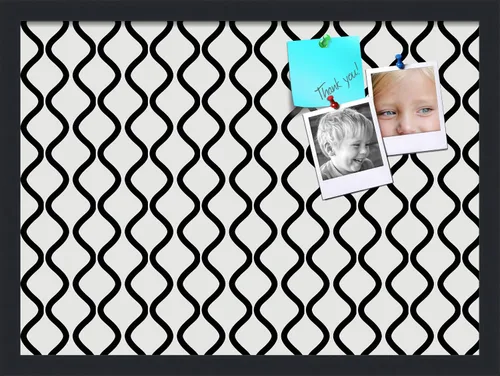 Miniatura 42 de PinPix Tablero de anuncios de corcho de 13 x 13 pulgadas. Este tablero decorativo enmarcado viene con diseño de ondas en blanco y negro y un marco