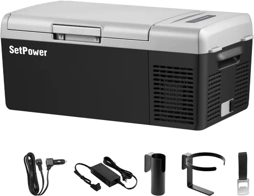 Setpower FC15 Refrigerador Portátil Enfriador Eléctrico Con Adaptador AC, 15L/15.8QT Refrigerador de Carro de 12 Voltios, -4℉-68℉ Refrigerador