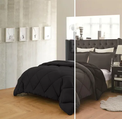Empire Home Juego de edredón reversible y fundas de almohada de 3 piezas en 10 combinaciones de colores, alternativa al plumón (negro/gris, Queen)