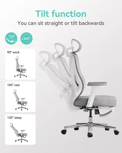 Miniatura 6 de Hbada P5 Silla de oficina ergonómica, silla de escritorio con soporte lumbar y altura ajustables, silla de computadora cómoda de malla