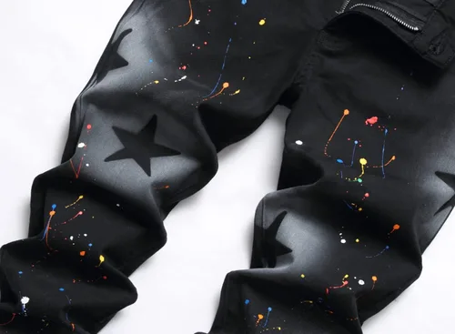 Miniatura 203 de Baylvn - Pantalones de mezclilla entallados y estampados para hombre con corte recto