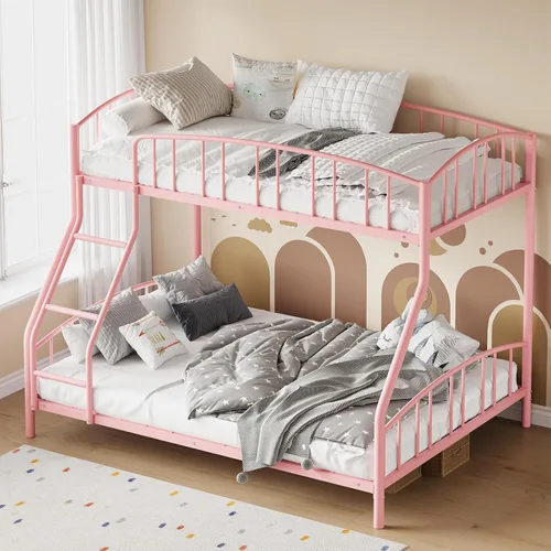 Miniatura 8 de GarveeHome Litera de metal individual sobre matrimonial, marco de literas resistente con barandilla arqueada y escalera de seguridad, cama de acero